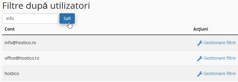 Filtre dupa utilizator