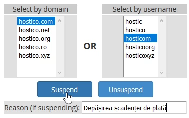 Selectare domeniu si suspendare