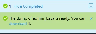 Confirmare creare dump sql Plesk