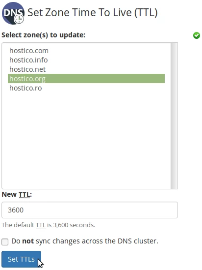 Set TTLs DNS Zone WHM