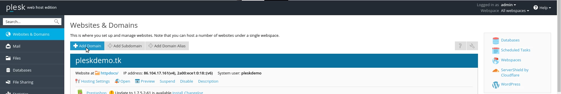 Adaugare domeniu in panou Plesk la Website&Domains
