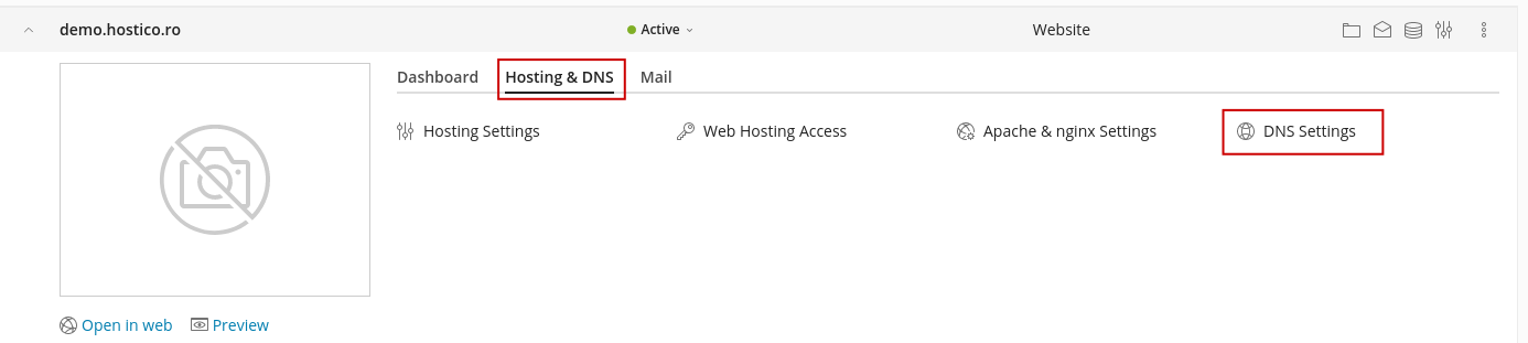 Nastavitve DNS Plesk