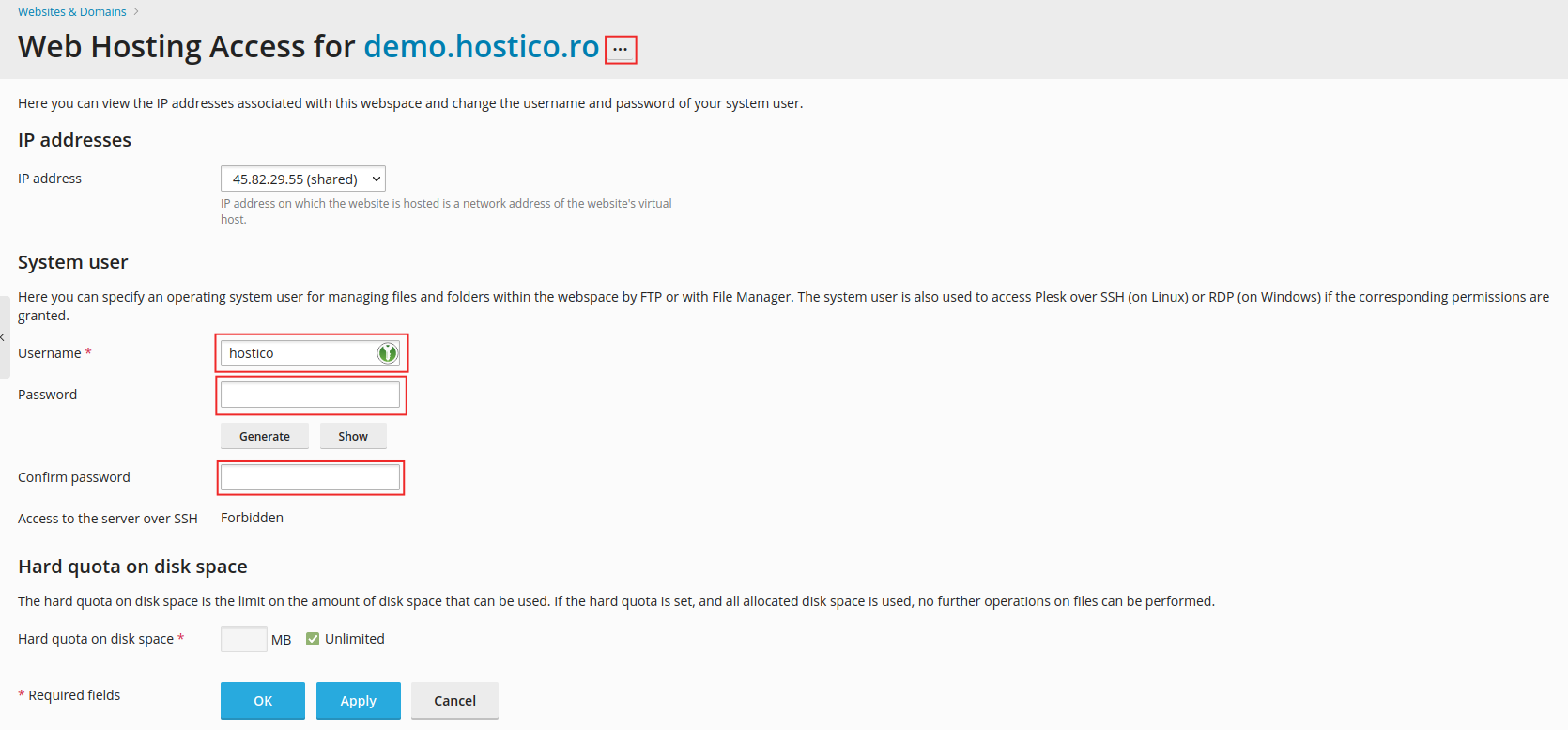 Spremeni geslo uporabnika Plesk
