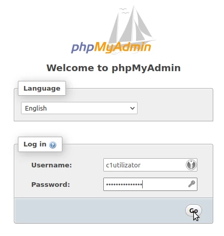 phpmyadmin login page