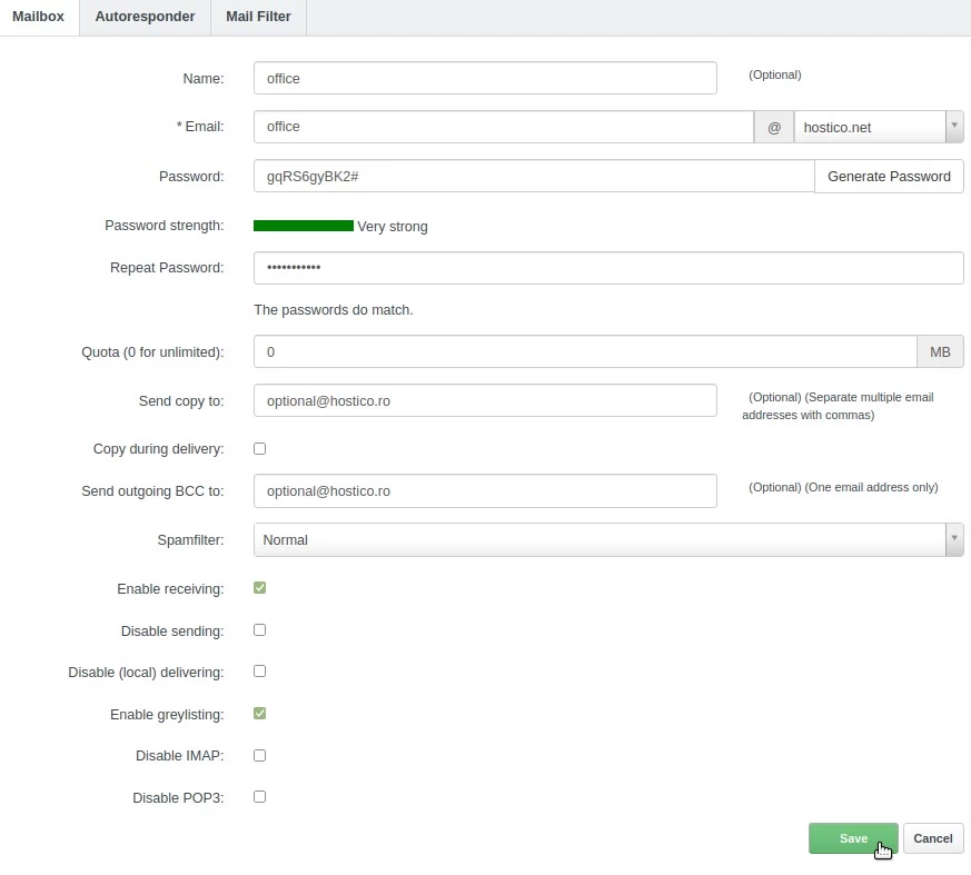 adaugare casuta email