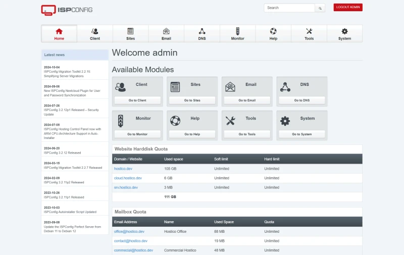 ISPConfig Control Panel